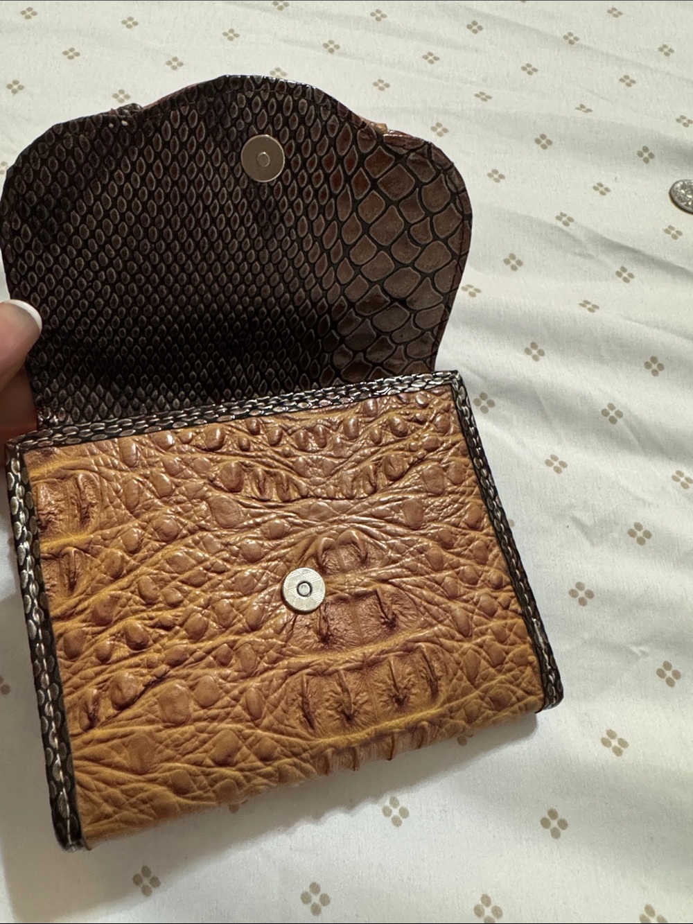 Coach Tan Croc-Embossed Leather Clutch with Silver-Tone Logo - Picture 4 of 5